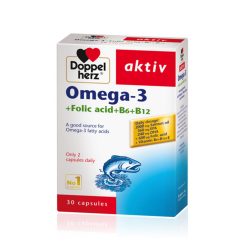 Viên uống dầu cá Doppelherz Omega-3 Folic Acid + B6 + B12 tăng cường sức khỏe hệ tim mạch, trí não, thị lực (30 Viên)